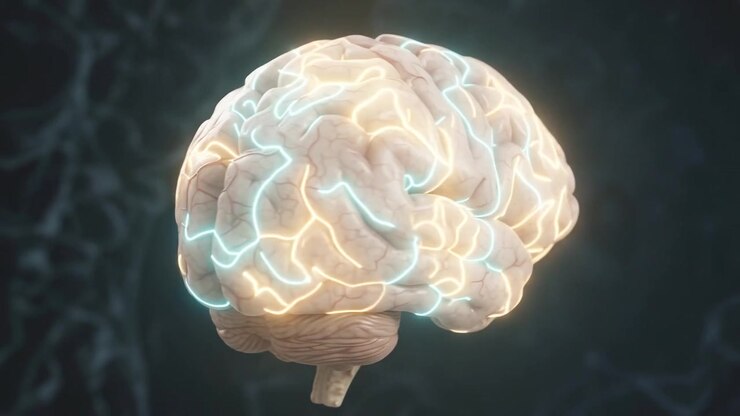 Cervello umano intero visto di lato con i motivi dei giri cerebrali che coprono la superficie esterna dell'organo