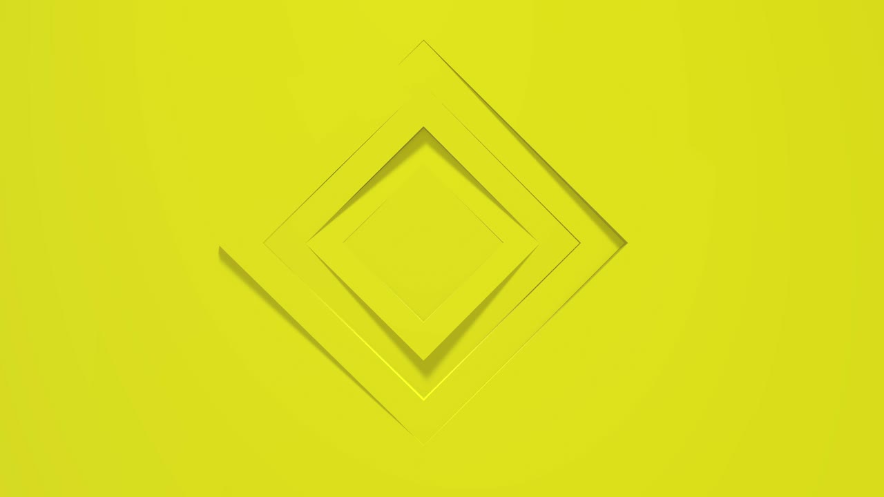 fondo de negocios amarillo con cuadrados, cuadriláteros girando en el centro del marco. movimiento de marcos de ventanas. animación 3d. hermosa renderización de bucle en 4k.