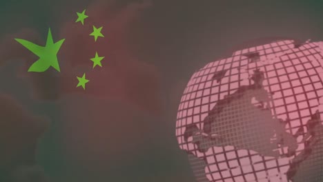 Animation-Des-Globus-über-Der-Flagge-Chinas