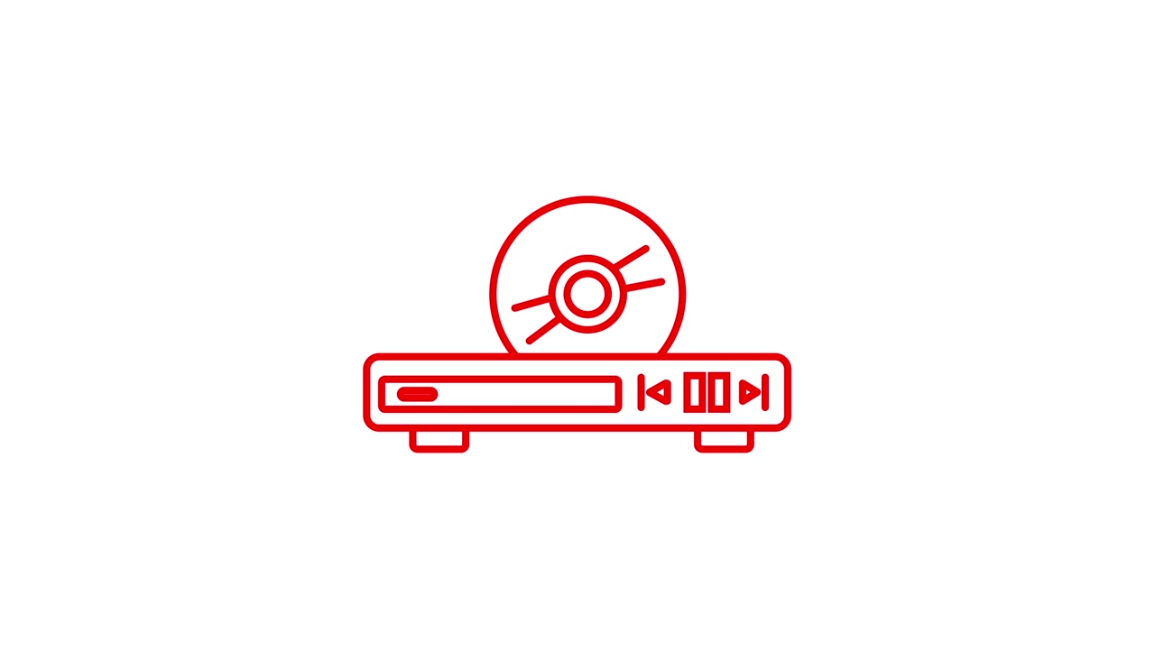 Animated Red Outline Icon of DVD Player with Disc