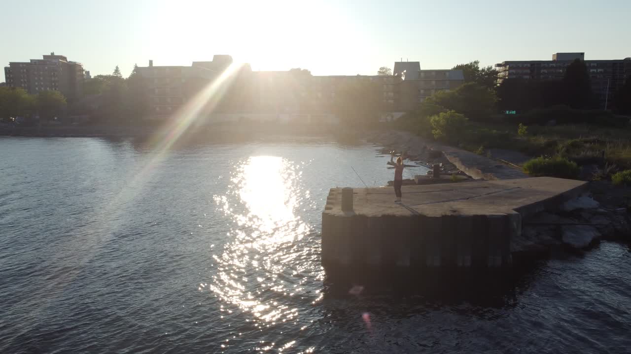 aerial women doing  outdoor fitness during summer