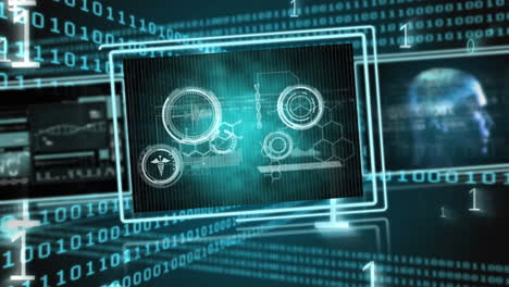 animación de la interfaz digital y el procesamiento de datos científicos en código binario