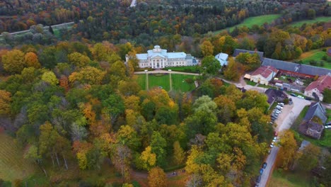 Aerial-View-of-the-Krimulda-Palace-in-Gauja-National-Park-Near-Sigulda-and-Turaida,-Latvia