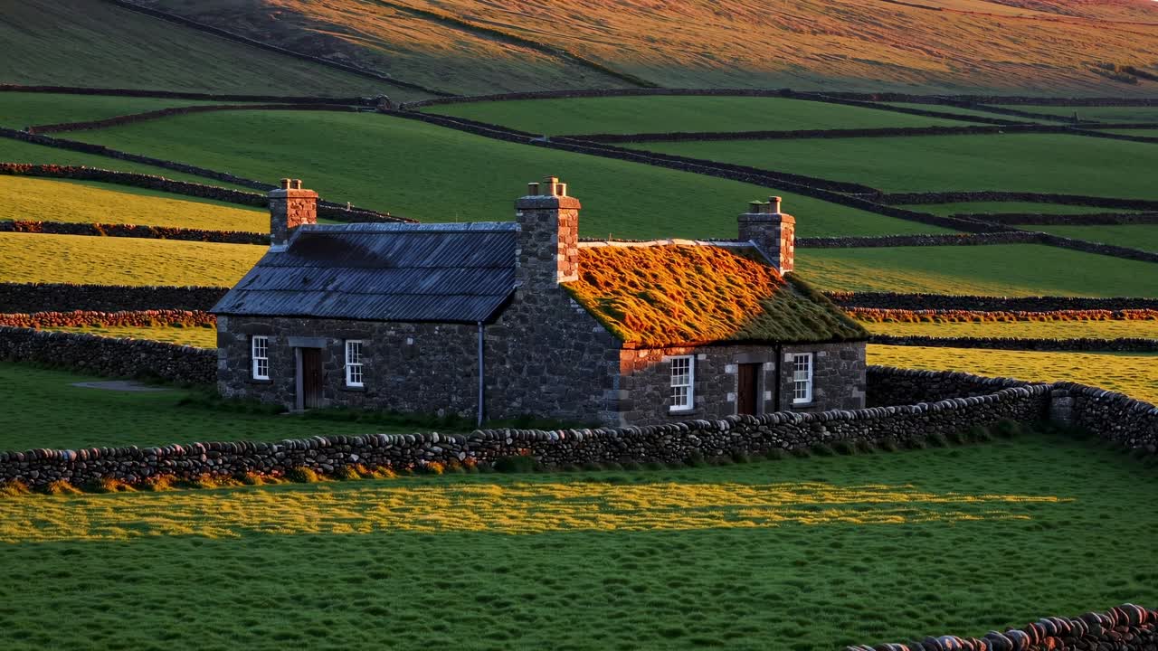 Stone Cottage in a Green Field