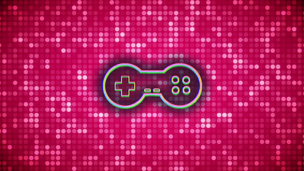 animación de la consola de juegos averiada sobre círculos contra un fondo rosado