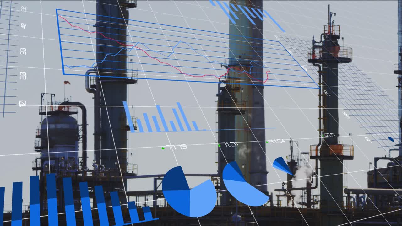 공장 위의 금융 데이터 처리 애니메이션