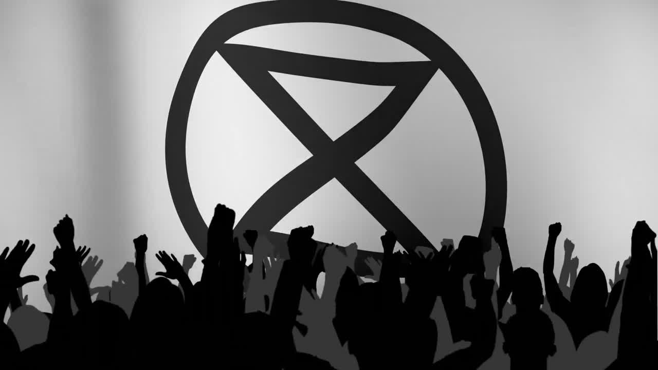 손을 들어 올린 사람 들 위 에  ⁇ 발 을 흔들고 있는 애니메이션