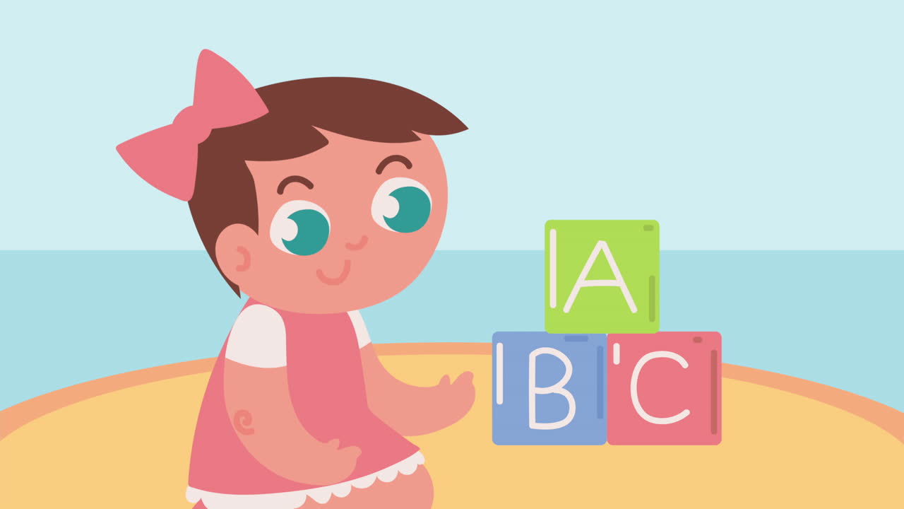 una niña jugando con bloques de alfabeto