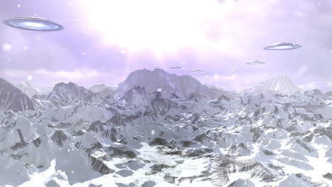 ovnis sobre una cordillera nevada