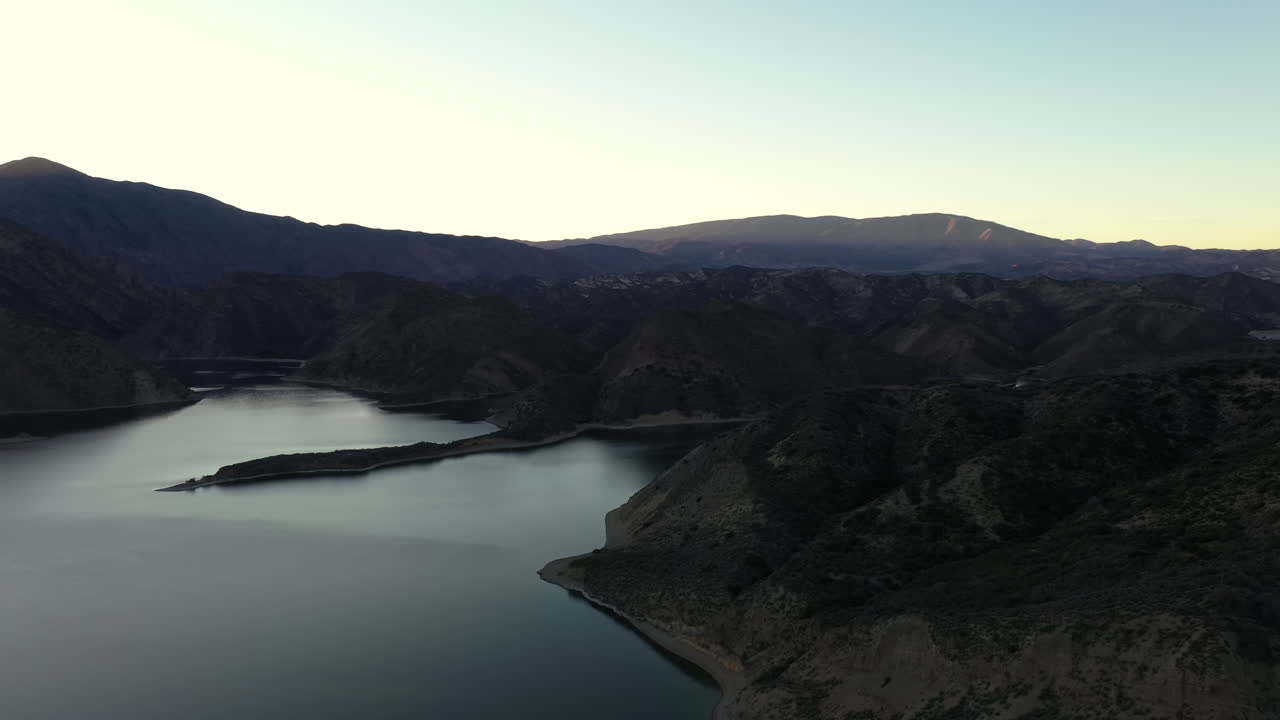 Pyramid lake near Tejon Pass. California reservoir. Aerial view