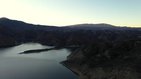 pyramid lake near tejon pass. california reservoir. aerial view
