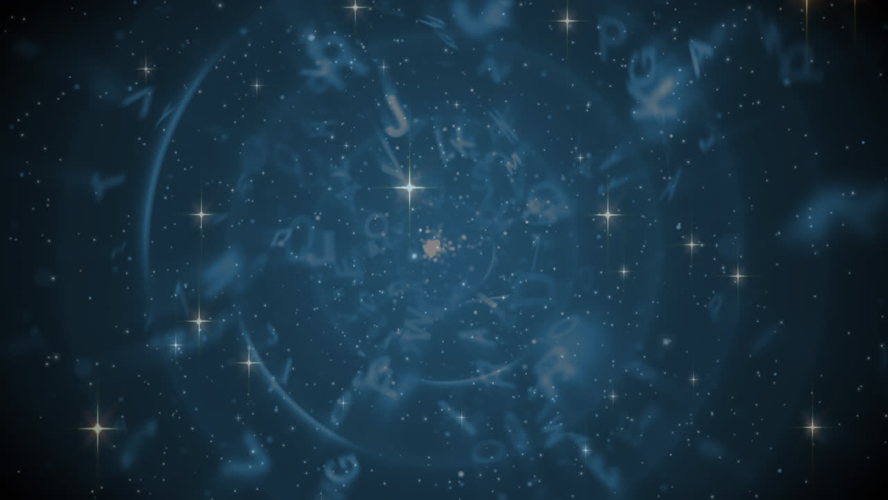 animación de estrellas de navidad moviéndose sobre letras en el cielo nocturno