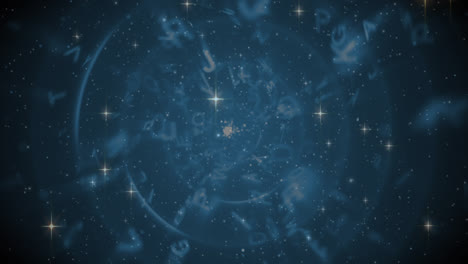 Animation of christmas stars moving over letters on night sky