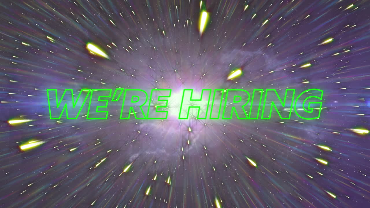 animación de estamos contratando texto sobre luces borrosas