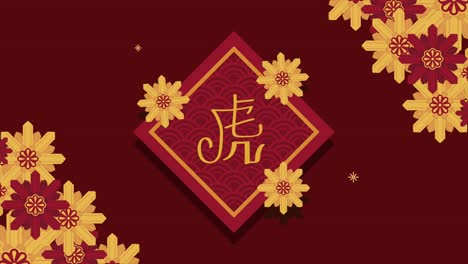 animación de celebración china con letras y flores
