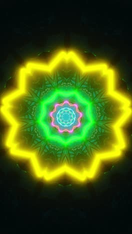 green and yellow flower with lights. kaleidoscope vj loop vertical