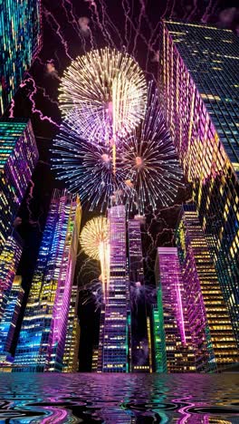 colorful fireworks over a city at night