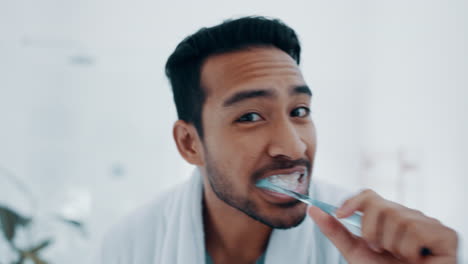 Face,-man-and-brushing-teeth-in-bathroom