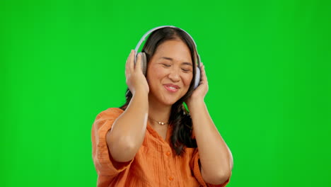 Baile,-Auriculares-De-Radio-Y-Mujer-En-Pantalla-Verde