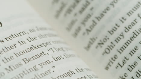 close-up of book pages with text