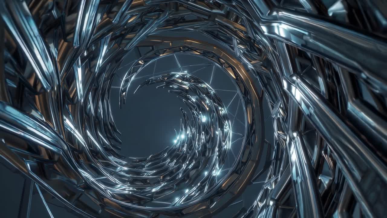 Abstract Futuristic Metal Spiral Tunnel