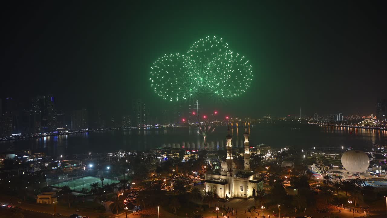 A dazzling New Year fireworks show at Al Majaz Waterfront, Sharjah