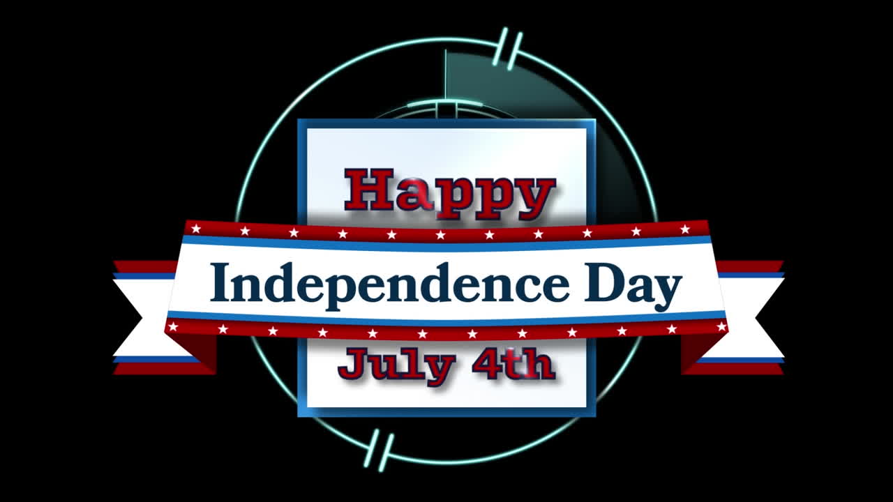 анимация четвертого июля текст с флагом америки над масштабом сканирования