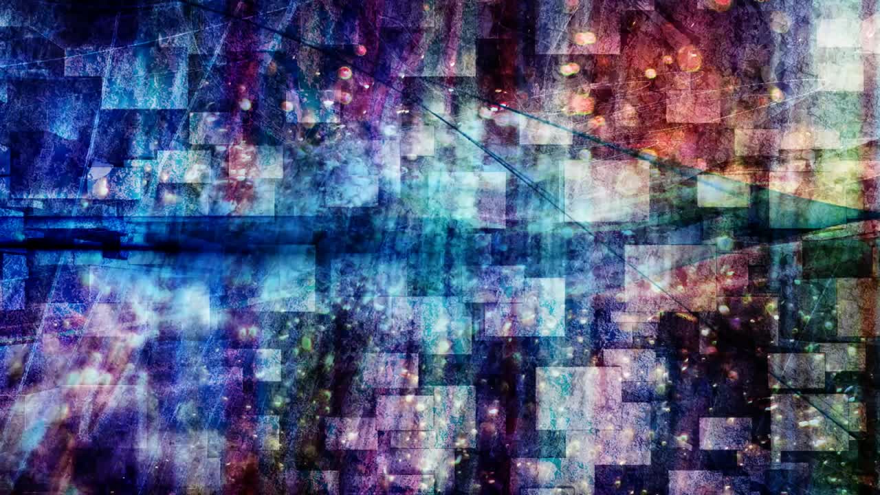 cubos de arco iris oscuro y brasa débilmente brillante bokeh de color - animación de fondo de movimiento de bucle sin costuras de 4k