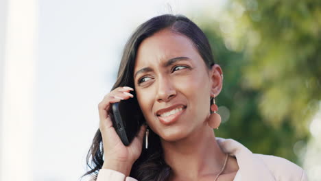 Phone-call,-argument-and-frustrated-Indian-woman