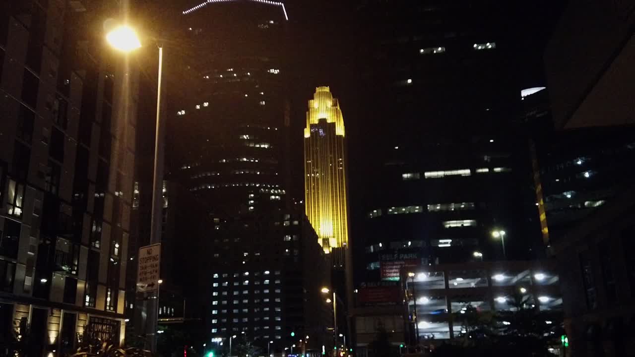 downtown minneapolis at night, buildings, wells fargo building