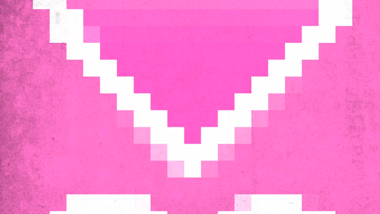 un corazón de pixel art flotando sobre un fondo rosado