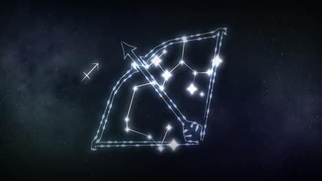 animación del signo de sagitario con estrellas en fondo negro