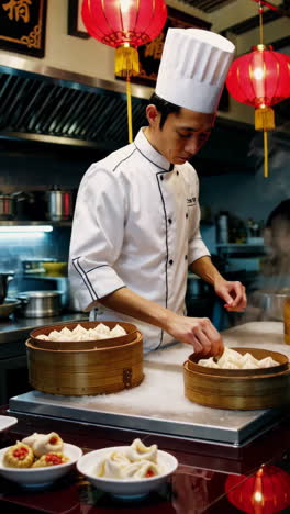 chef preparing steamed dim sum