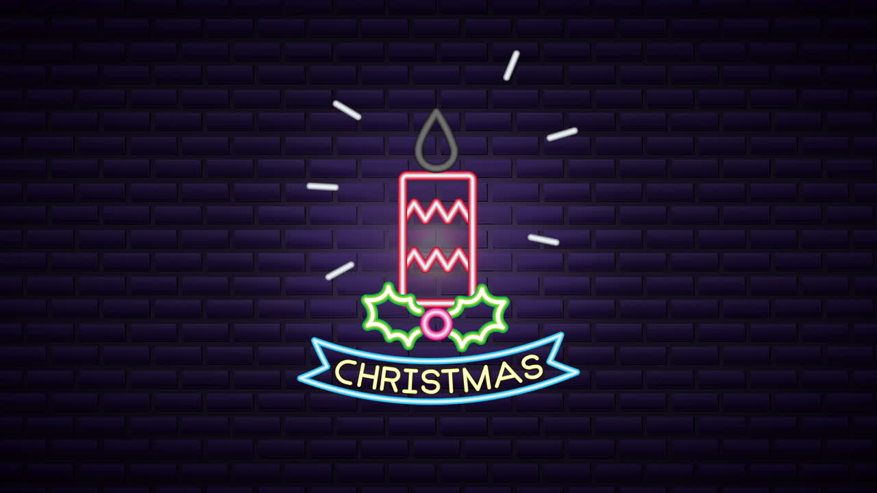 etiqueta de luz de neón de navidad con vela