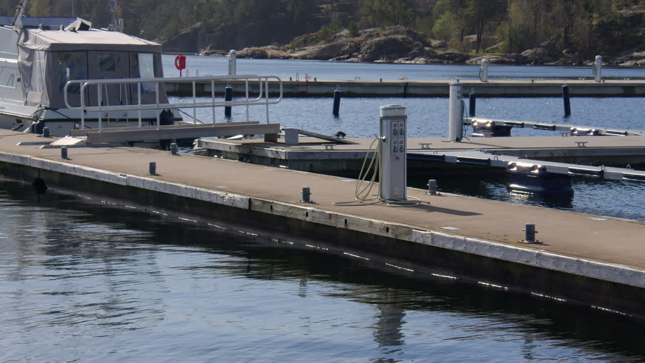 Shot of empty floating mooring pontoons in a harbour at Kristiansand