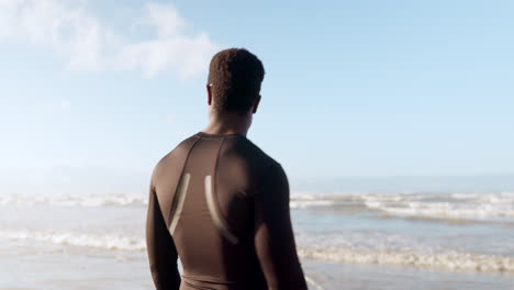 surfer, summer and person walking on beach to