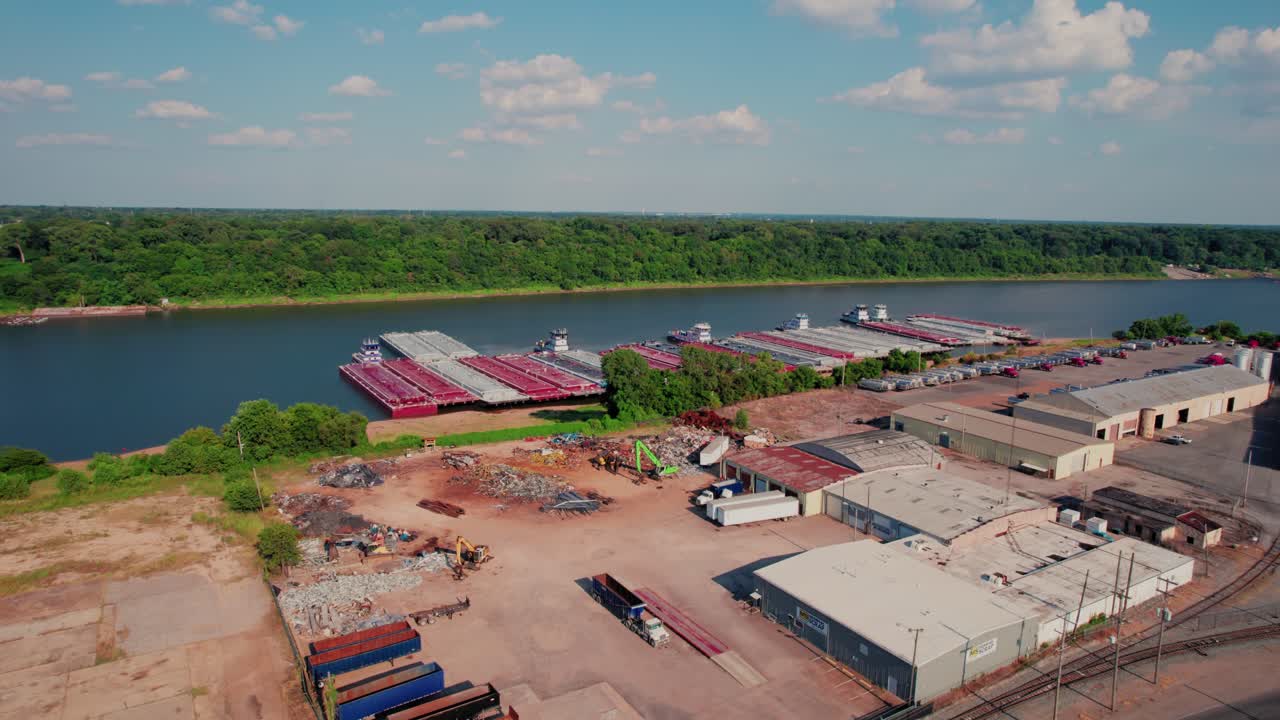 Active port operations at McKellar Lake showing industrial maritime facility in Memphis Tennessee