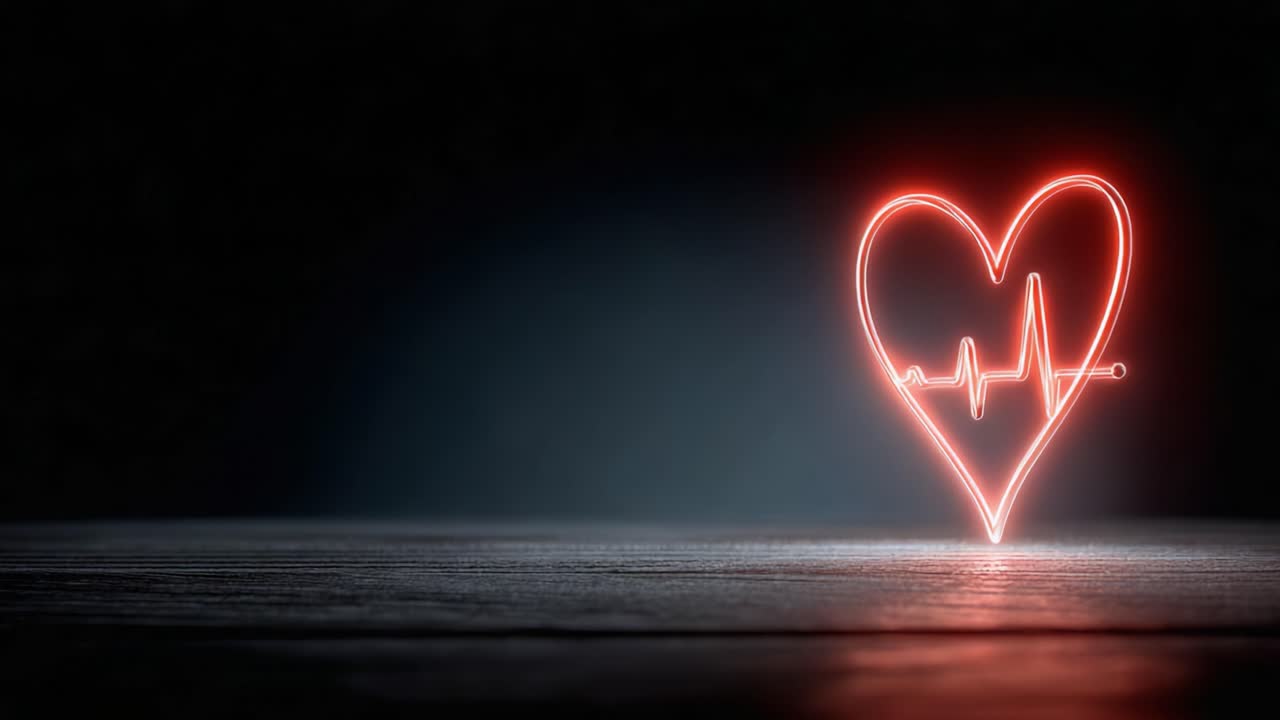 Vibrant Glowing Heart with Pulse Line Representing Love and Life in a Darkened Atmosphere, Symbolizing Emotion and Health in Stunning Visual Form