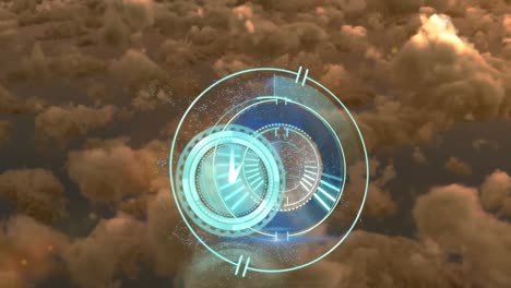 animation of blue clock over cloudy sky