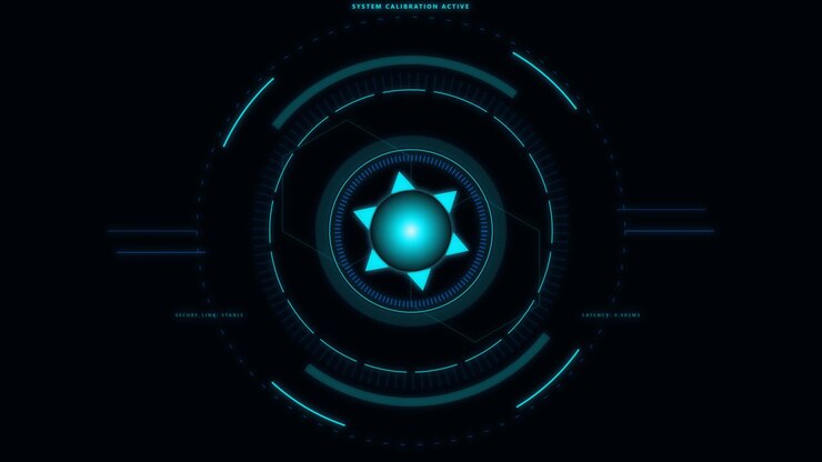 Futuristic Digital HUD Interface with Rotating Glowing Core