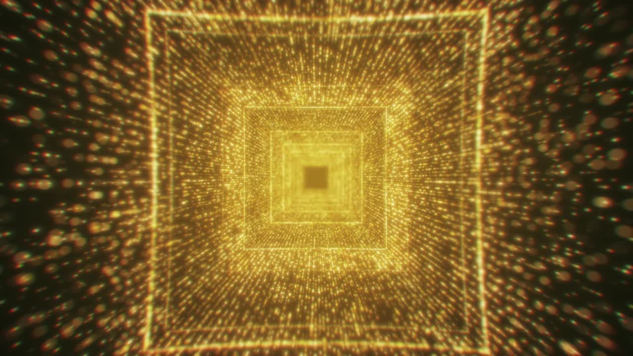 modernas partículas de oro abstracto fondo de bucle de túnel cuadrado