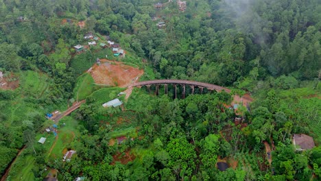 stunning aerial drone footage of the iconic nine arches bridge in ella, sri lanka.