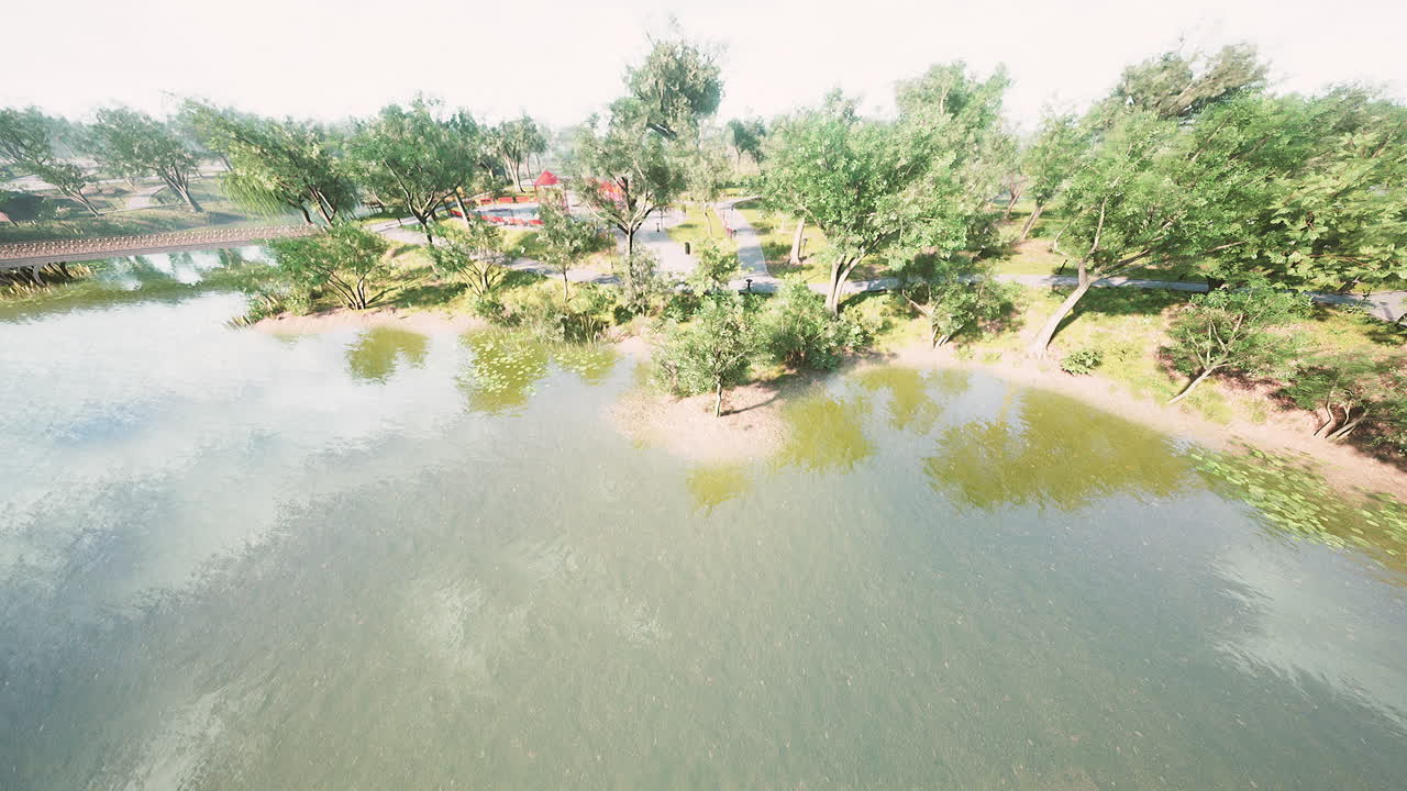 초록색 잔디 ⁇  과 경로 를 가진 공원 의 높이 에서의 전망