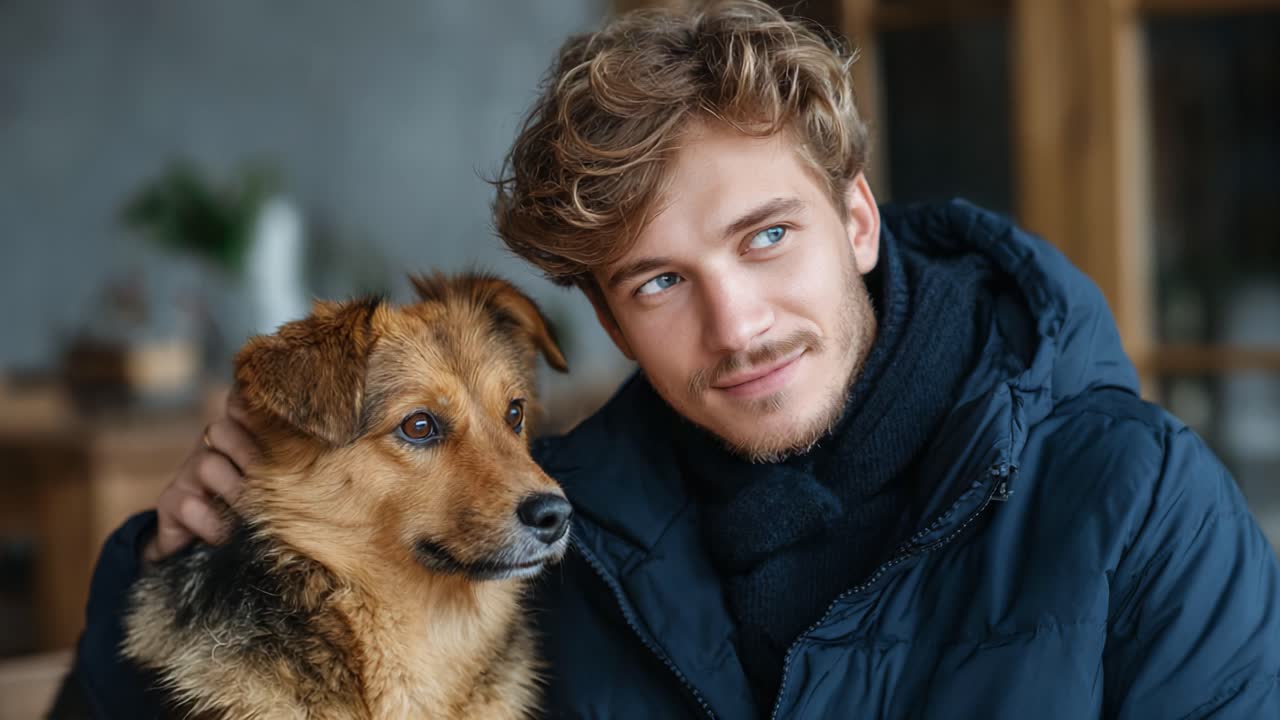 A Heartwarming Moment: A Young Man Sharing a Tender Connection with His Adorable Dog in a Cozy Indoor Setting, Reflecting Bonding and Companionship
