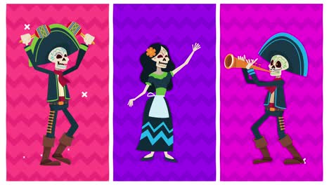 celebración del dia de los muertos con cráneos de grupo mariachis