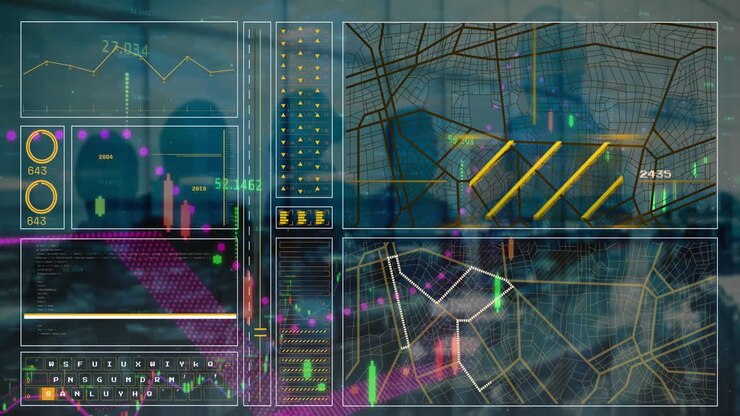 Animation of financial data processing over business people