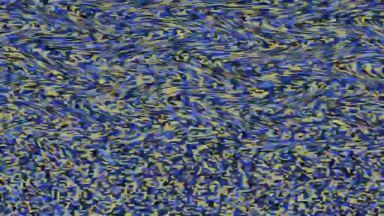 Abstract Digital Glitch Effect with Wavy Blue and Yellow Patterns