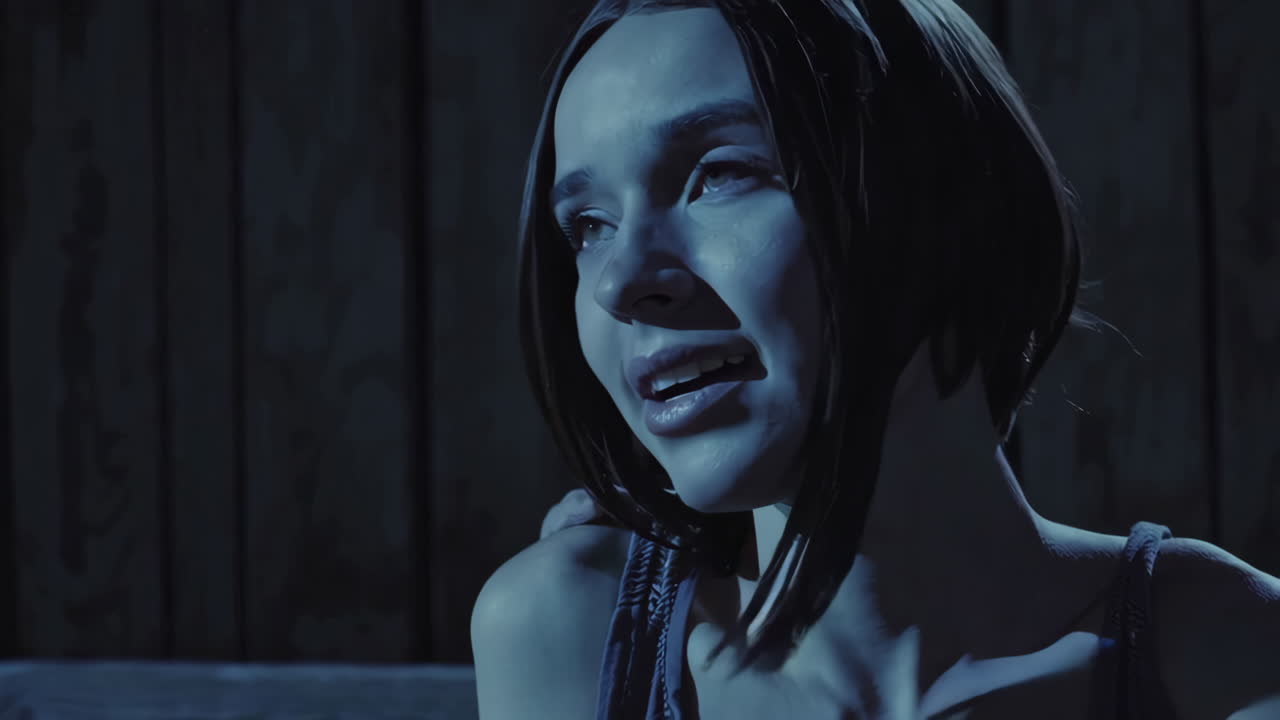 dos mujeres jóvenes en un granero oscuro