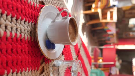 turkish coffee on a crochet blanket
