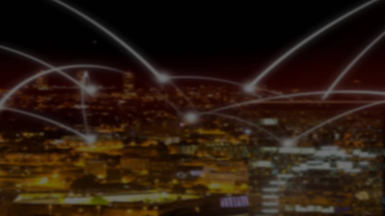 Arcs appearing, letters forming magenta METAVERSE, city overlay pulsing showing network